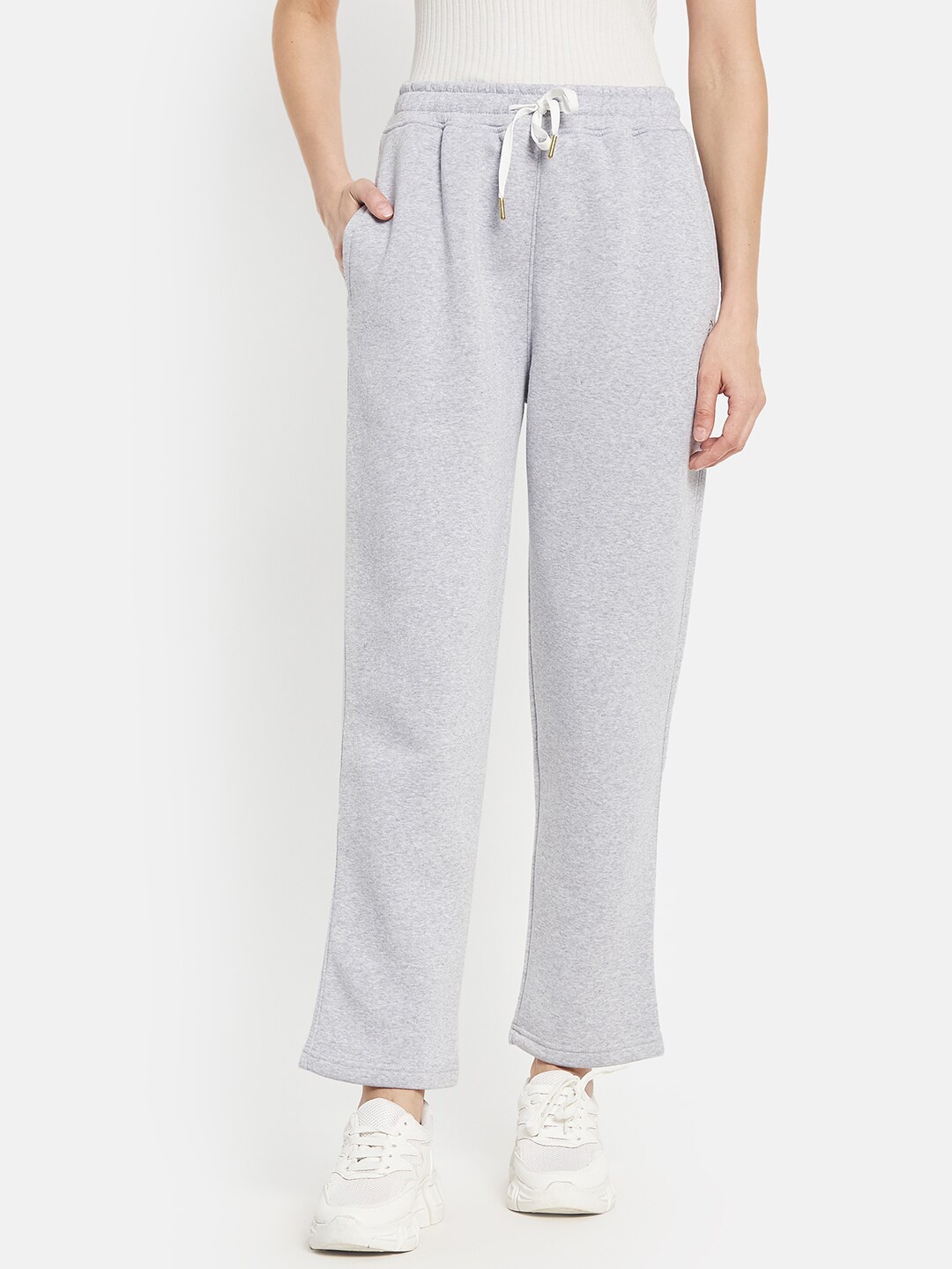 

METTLE Women Grey Solid Cotton Track Pants