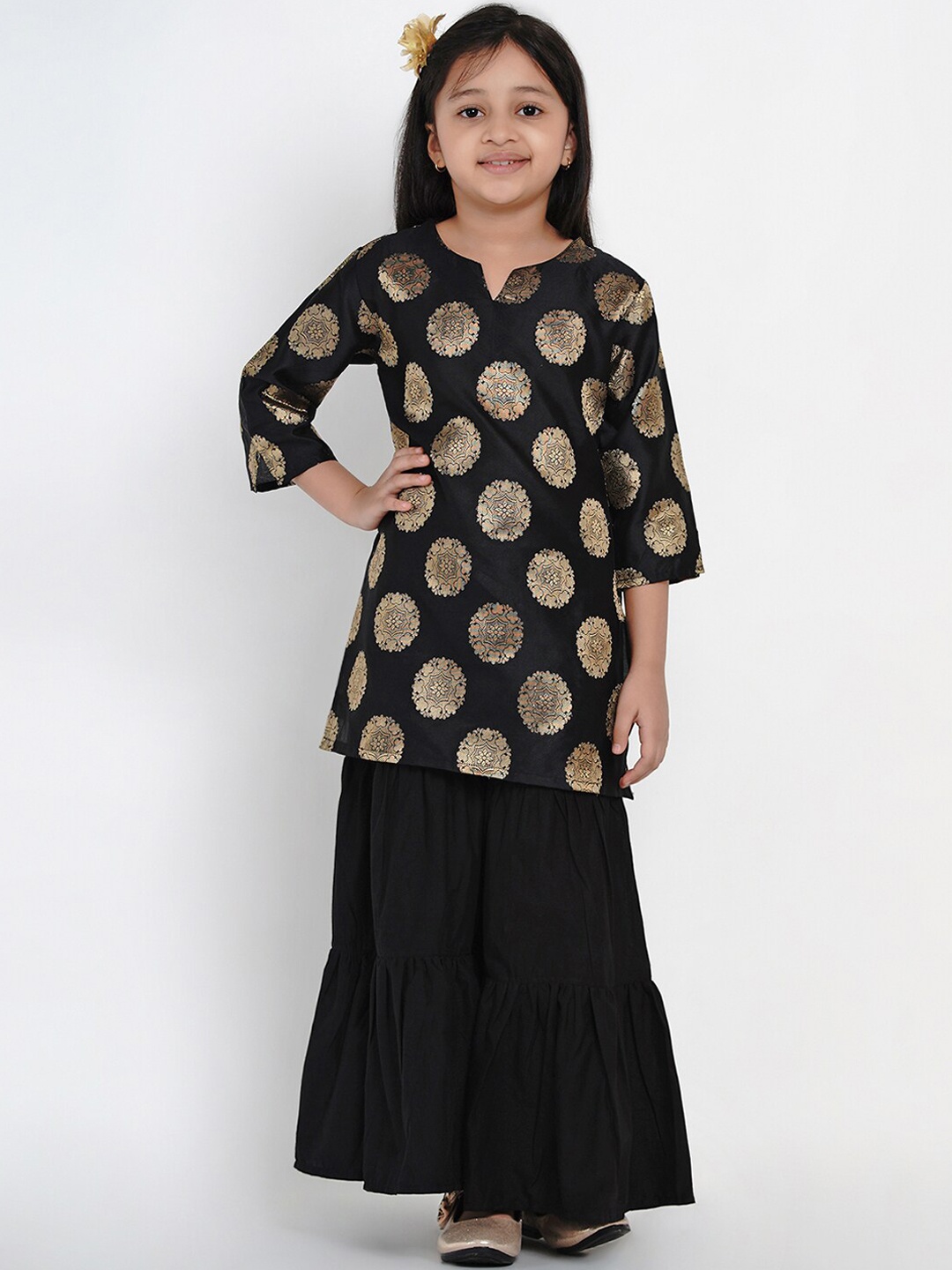 

Bitiya by Bhama Girls Black Ethnic Motifs Kurta with Sharara
