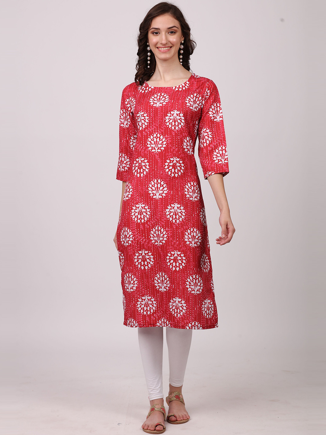

SEW YOU SOON Women Red & White Floral Printed Floral Kurta