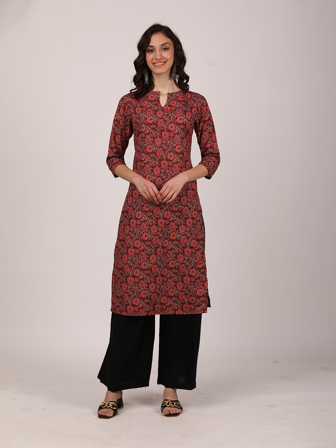 

SEW YOU SOON Women Maroon & Orange Floral Printed Floral Kurta