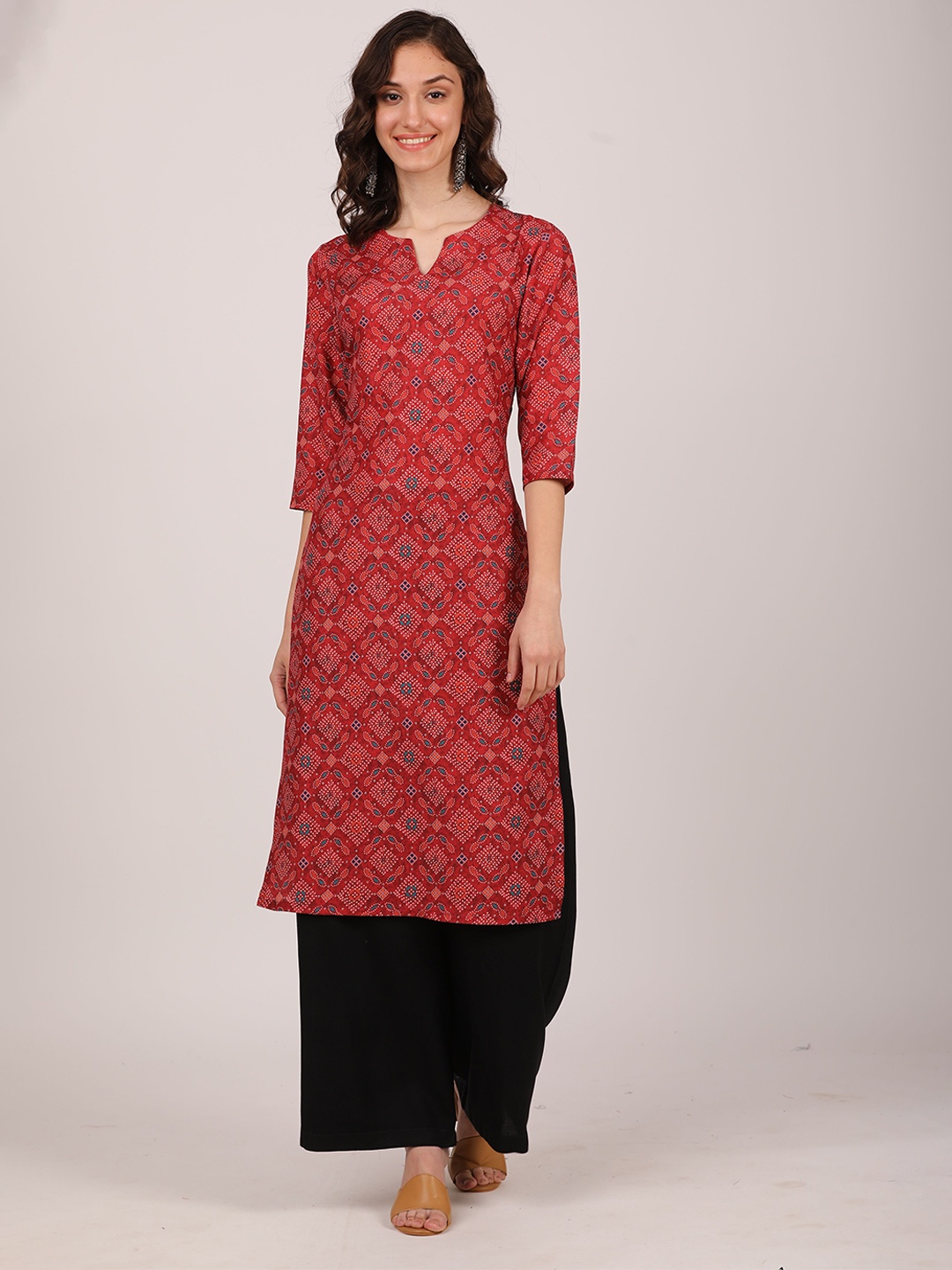 

SEW YOU SOON Women Red Geometric Print Straight Kurta