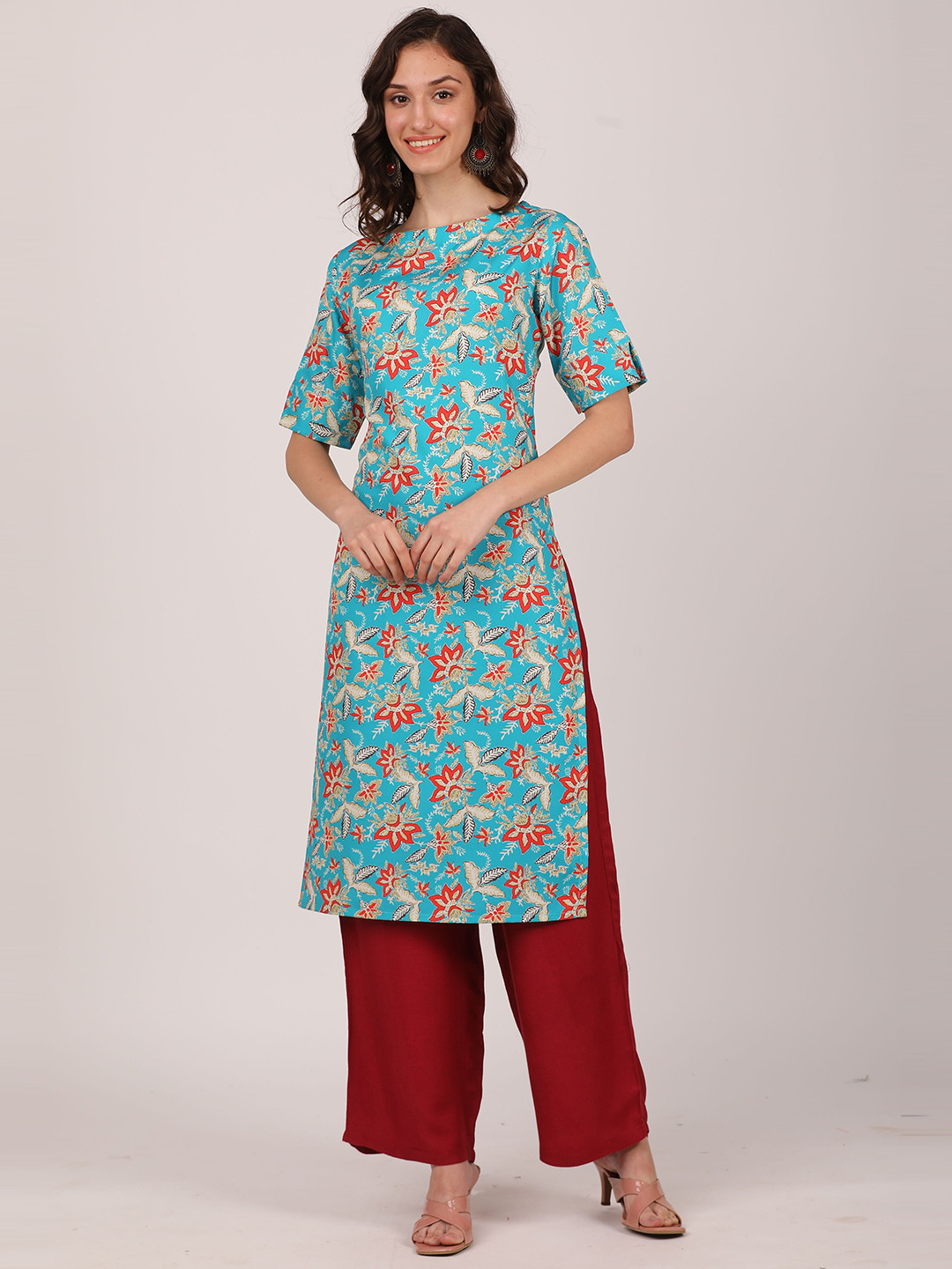 

SEW YOU SOON Women Blue & Rust Floral Printed Floral Kurta