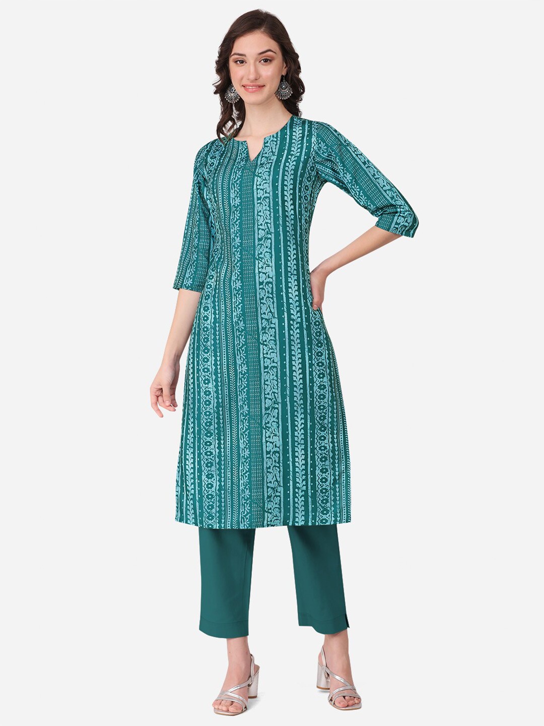 

SEW YOU SOON Women Teal Ethnic Motifs Printed Kurta