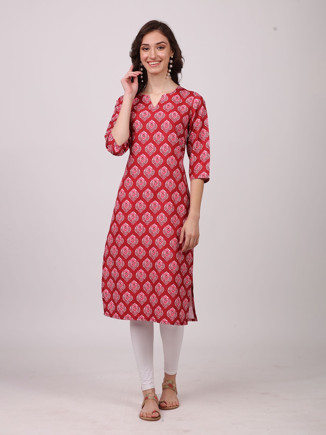 

SEW YOU SOON Women Red & Pink Ethnic Motifs Printed Kurta