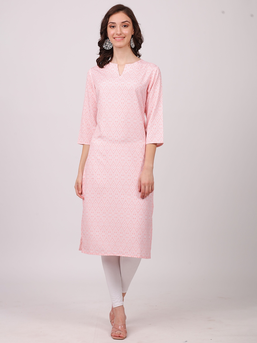 

SEW YOU SOON Women Pink & White Geometric Printed Pastels Kurta