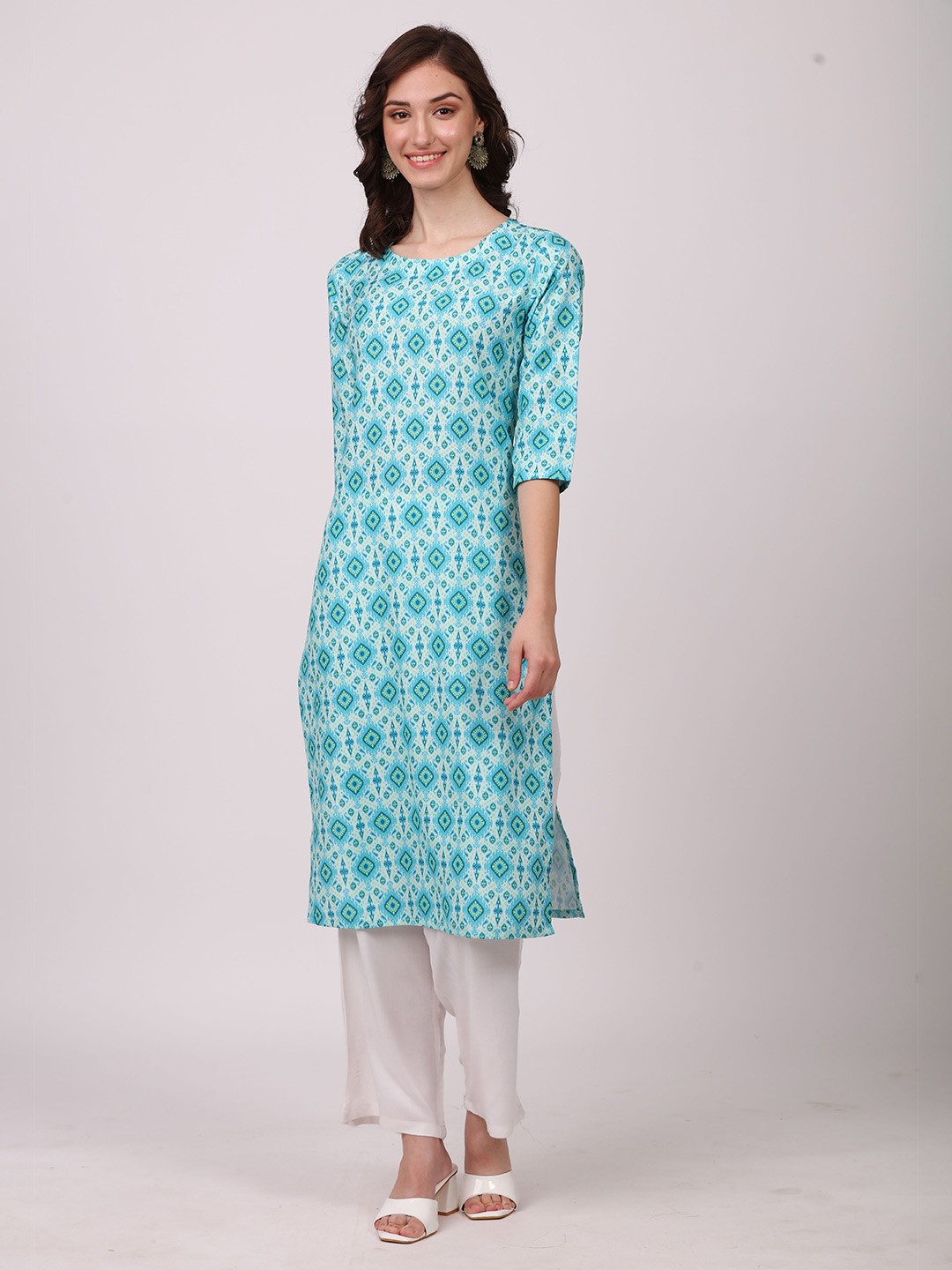 

SEW YOU SOON Women Blue & White Ethnic Motifs Printed Kurta