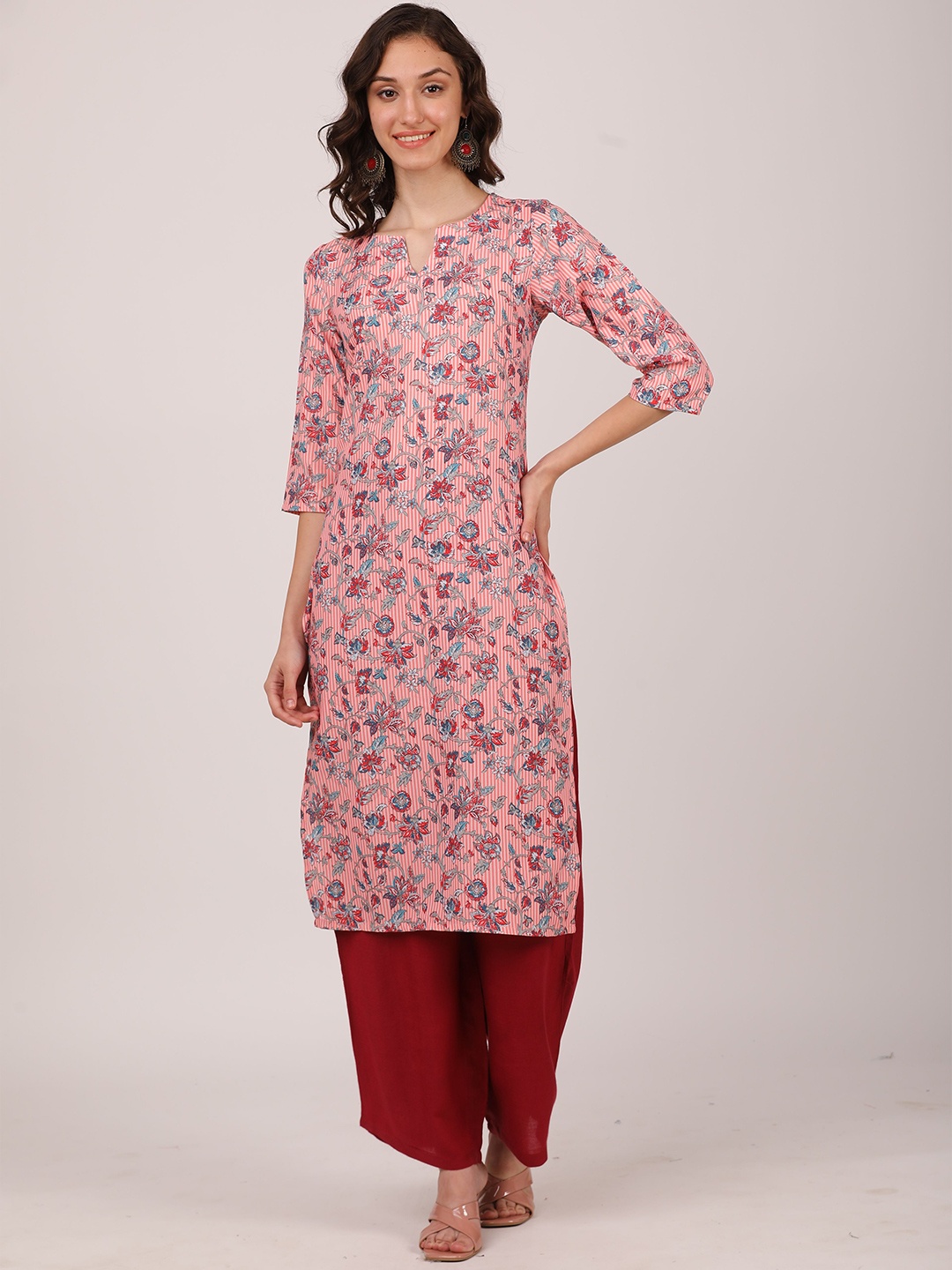 

SEW YOU SOON Pink Ethnic Motifs Printed V-Neck Kurti