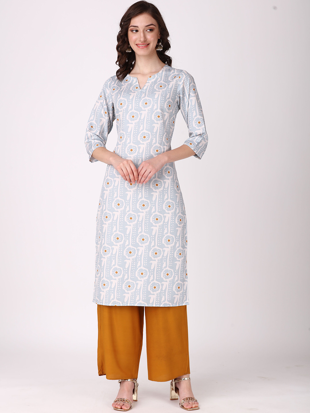

SEW YOU SOON Women Grey & White Floral Printed Kurta