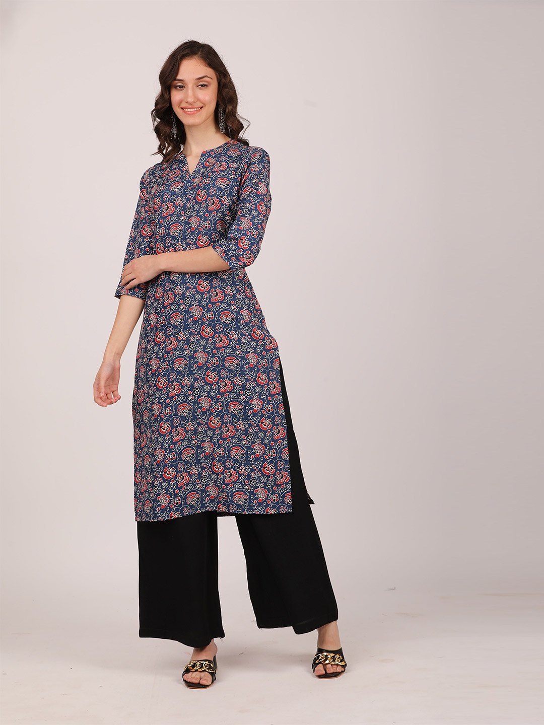

SEW YOU SOON Women Navy Blue Floral Printed Kurta