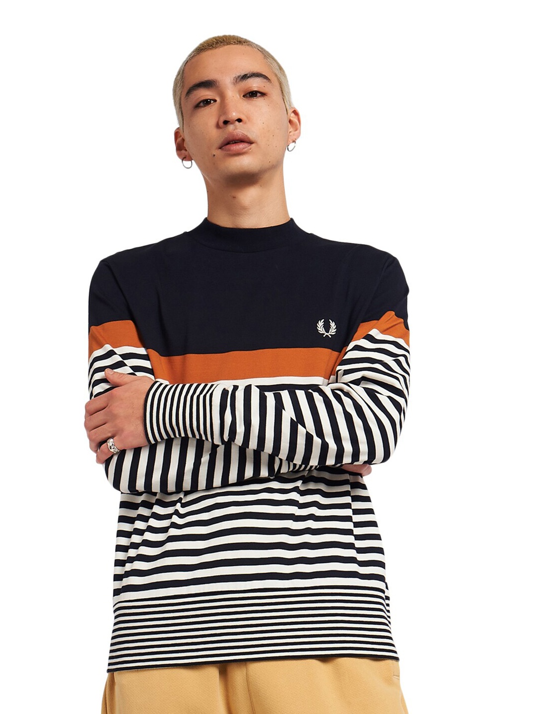 

Fred Perry Men Navy Blue Striped Sweatshirt
