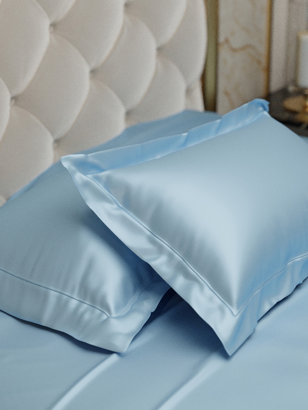 

Stoa Paris Date Night Collection Pack Of 2 Blue Solid 300 TC Satin Pillow Covers