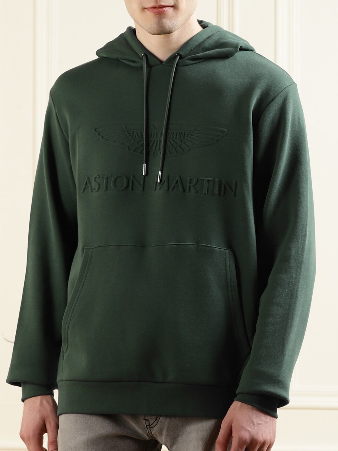 

HACKETT LONDON Men Green Hooded Embossed Branding Sweatshirt