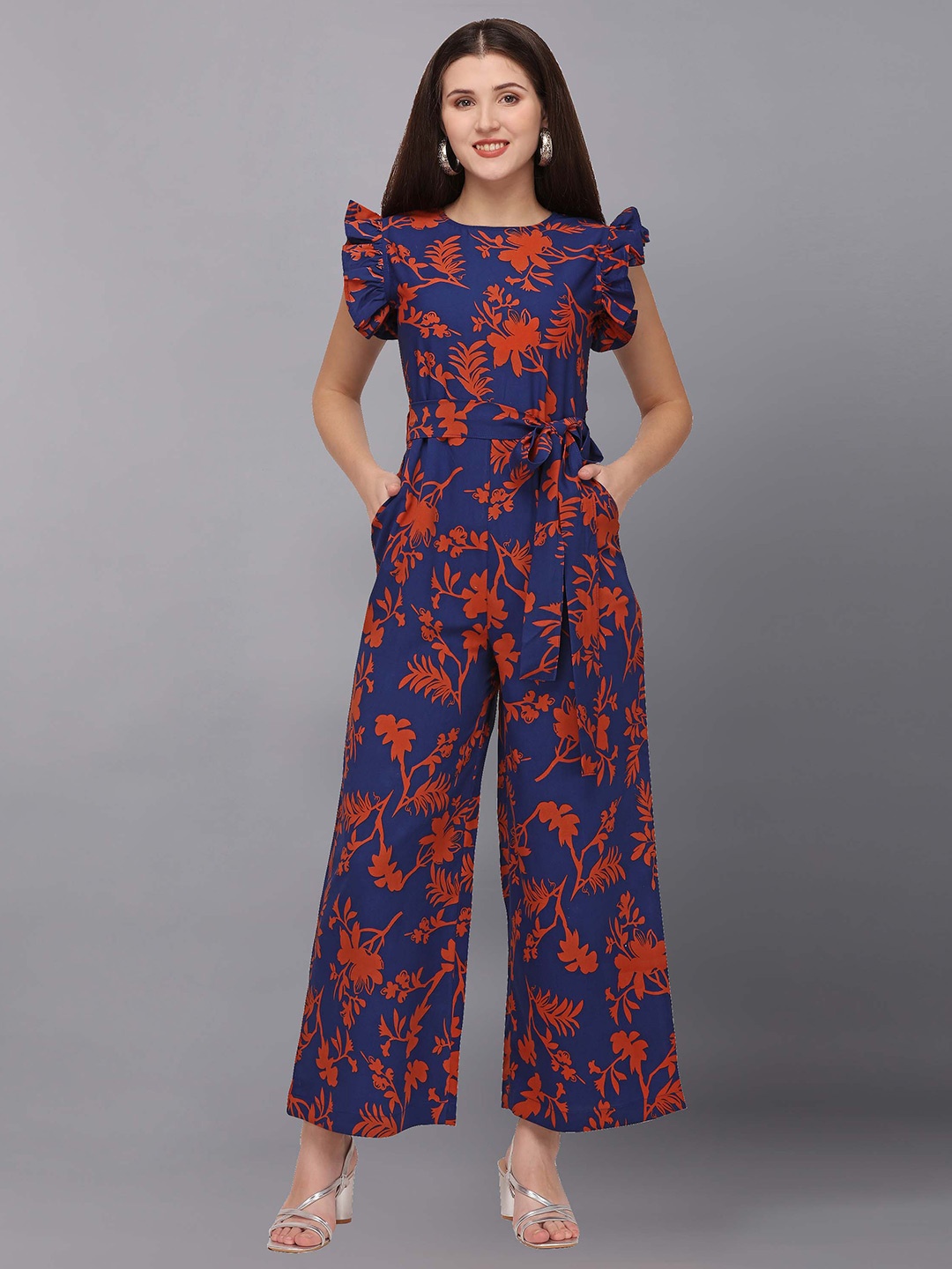 

Fashfun Blue & Orange Printed Basic Jumpsuit
