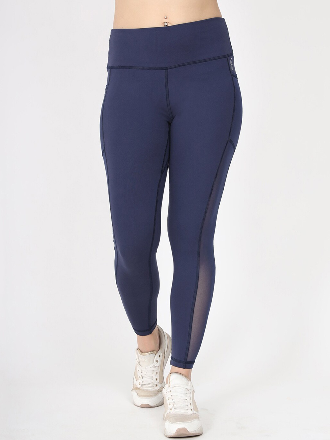 

FITLETHICS Women Blue Solid Ankle Length Training Tights