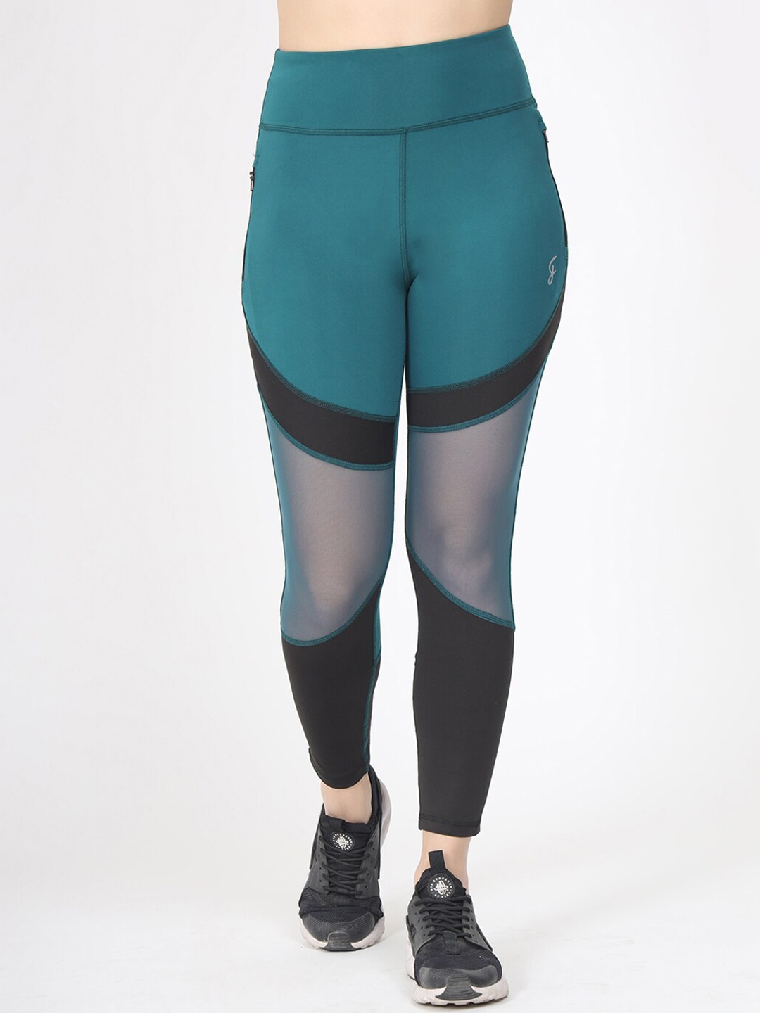 

FITLETHICS Women Green Solid Ankle-Length Tights