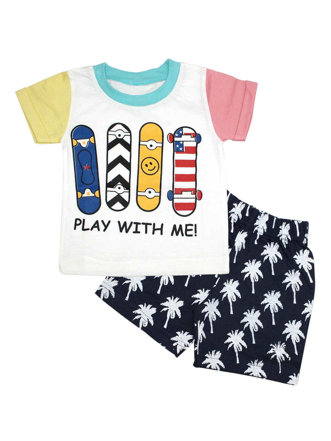 

Born Babies Unisex Kids White & Pink Printed T-shirt with Shorts