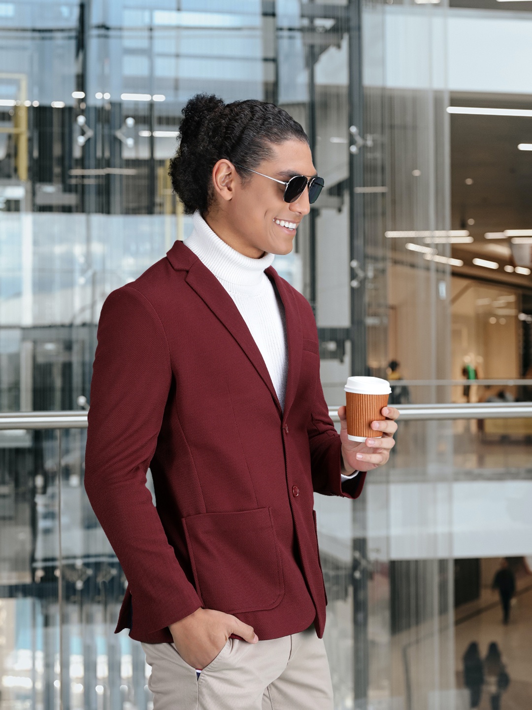 

HERE&NOW Men Maroon Textured Regular Fit Single-Breasted Blazer