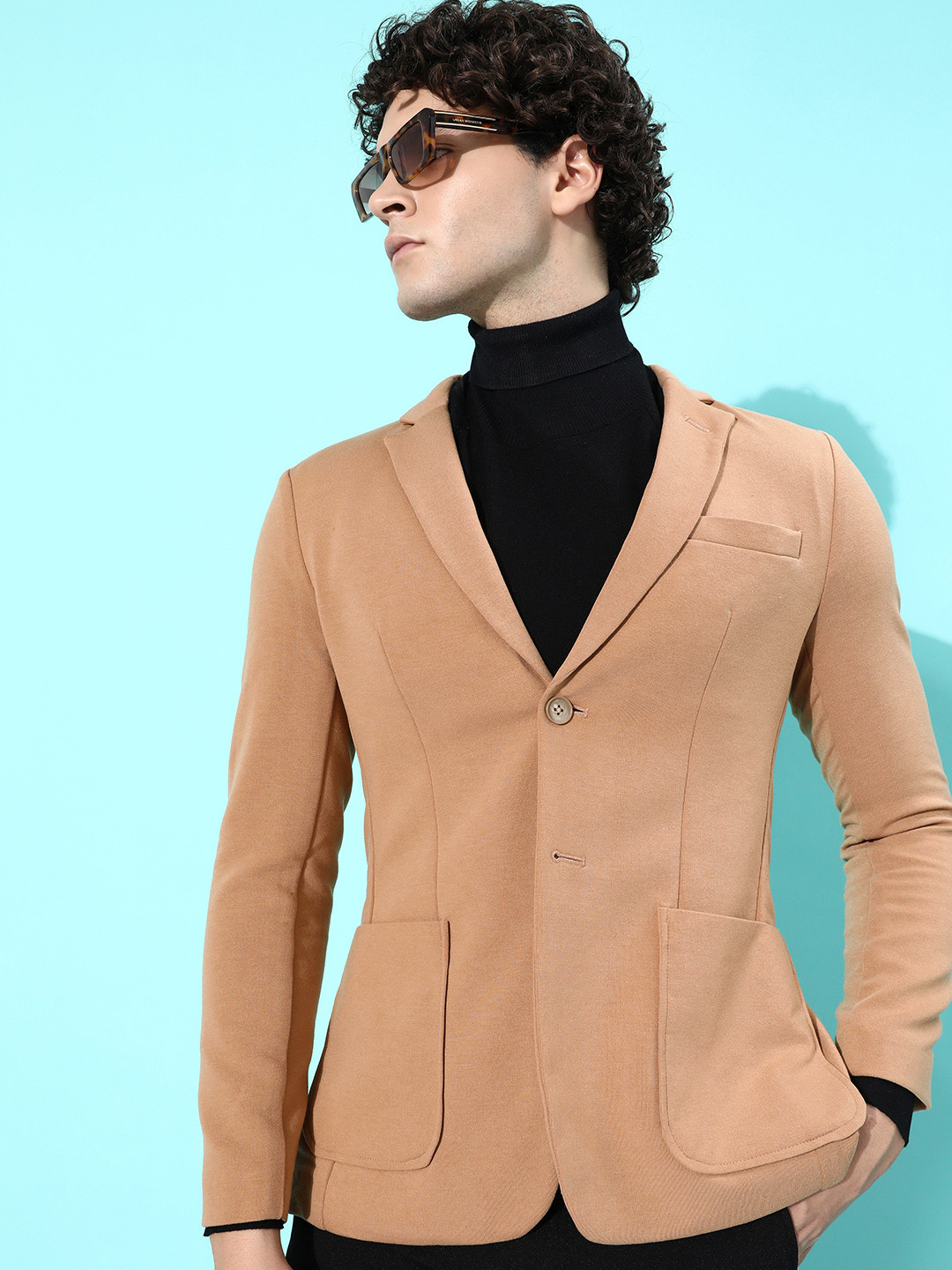 

HERE&NOW Men Camel Brown Solid Regular Fit Work To Lounge Single Breasted Blazer Blazer