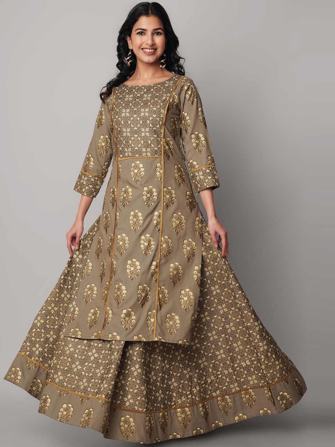 

God Bless Women Gold-Toned Ethnic Motifs Printed Kurta with Skirt