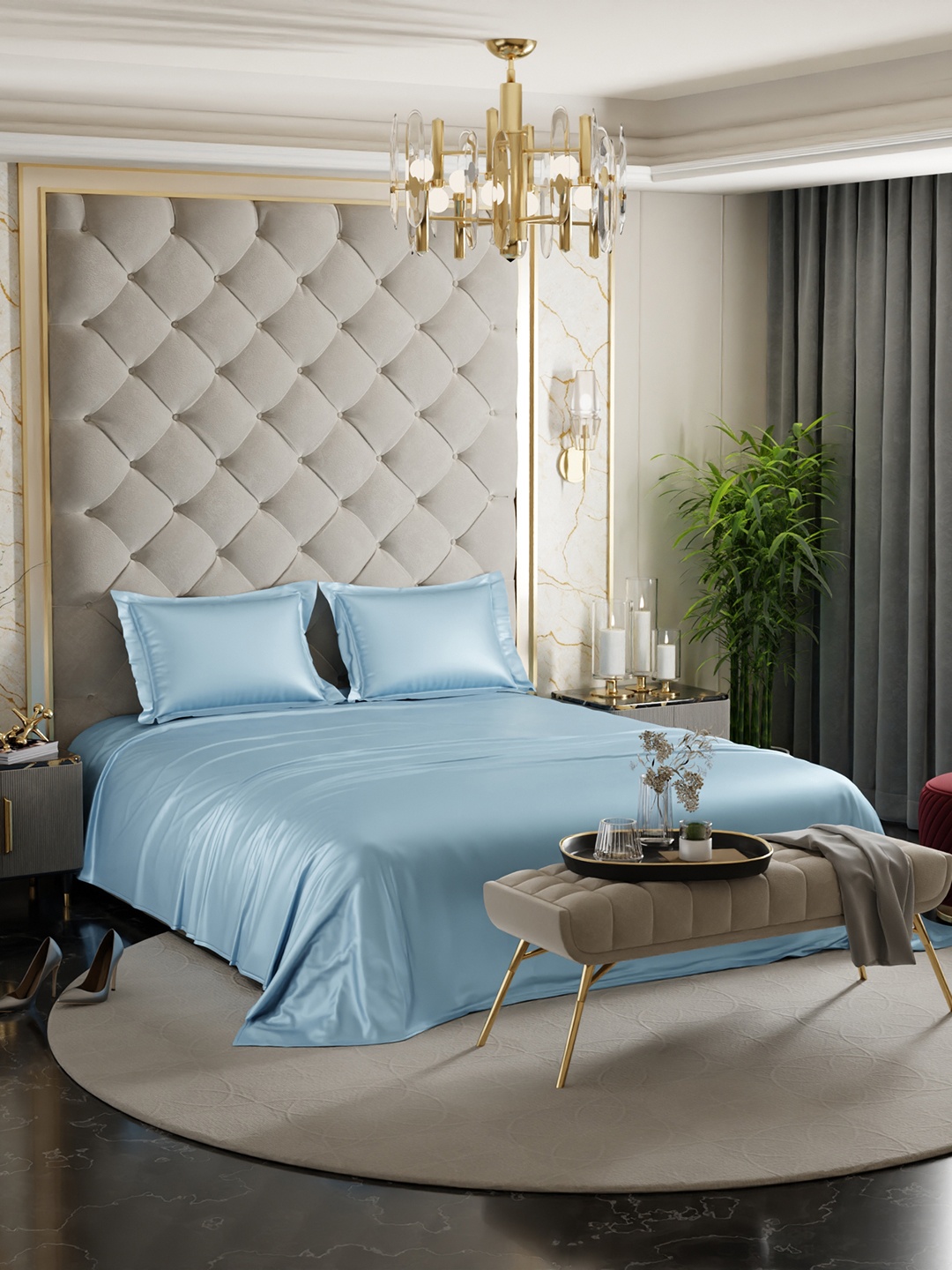 

Stoa Paris Blue Date Night Collection Double Bedsheet With 2 Pillow Covers