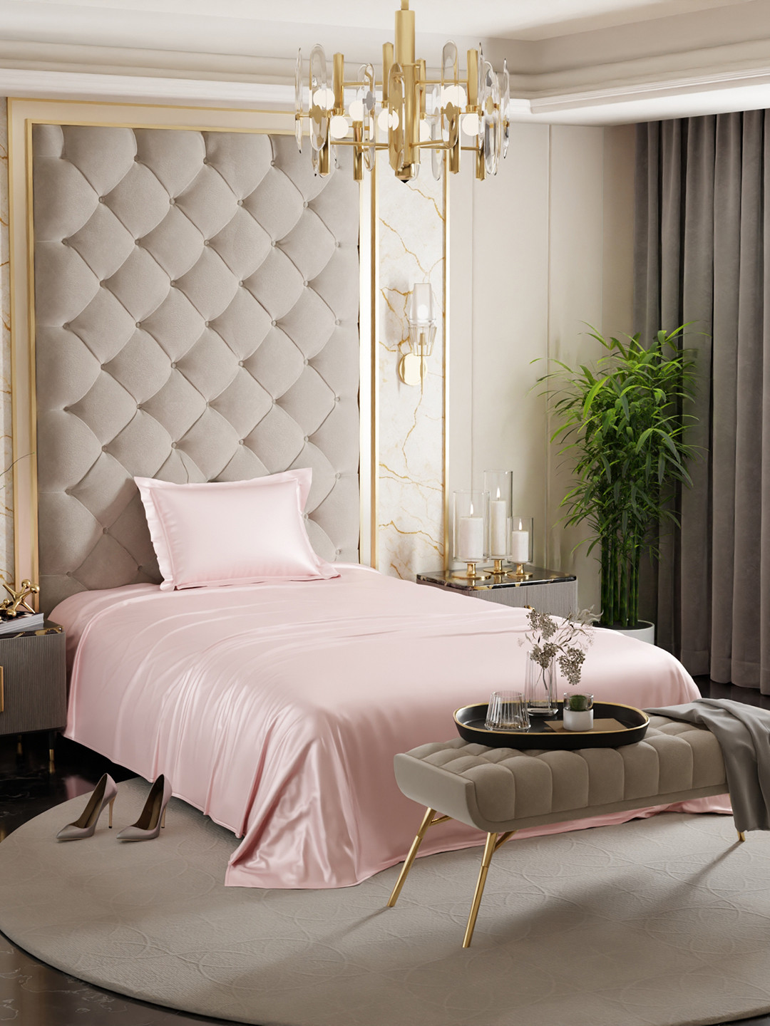 

Stoa Paris Date Night Collection Pink 300 TC Satin Single Bedsheet with 1 Pillow Covers