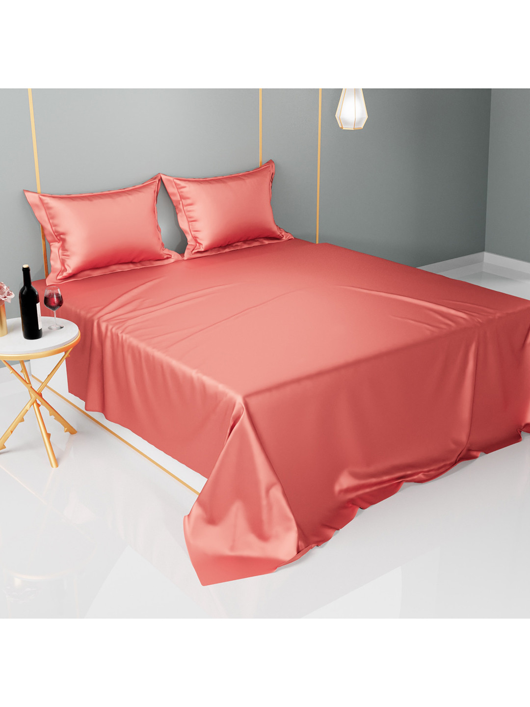 

Stoa Paris Red Solid 230 TC Sateen Queen Bedsheet with 2 Pillow Covers