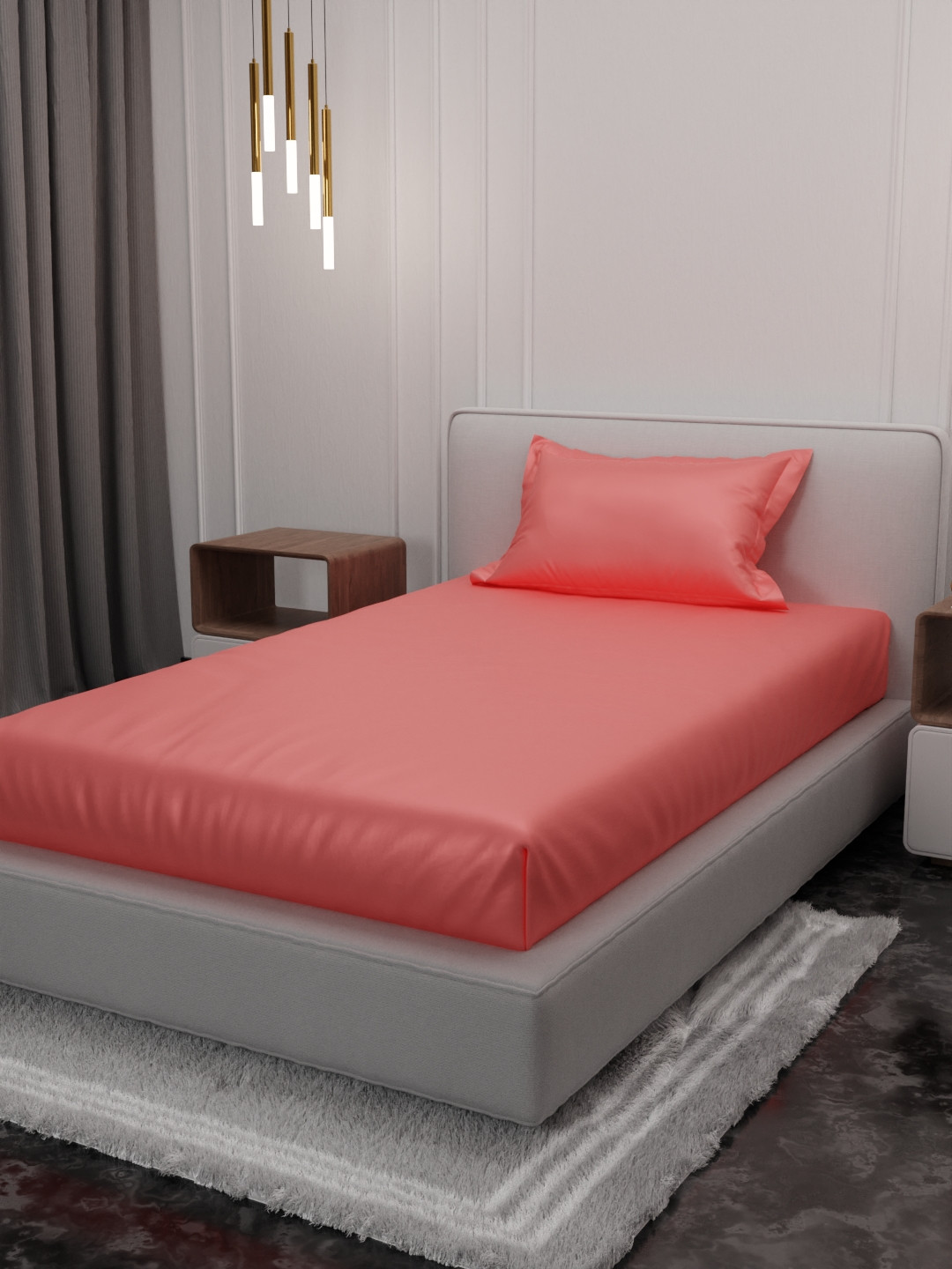 

Stoa Paris Date Night Collection Solid 300 TC Satin Single Bedsheet with 1 Pillow Covers, Red