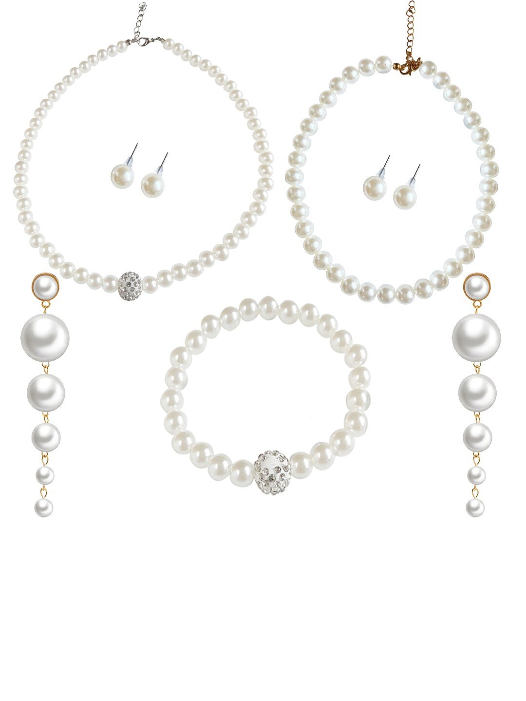 

ANNA CREATIONS White Pearls Beaded Jewellery Combo Set