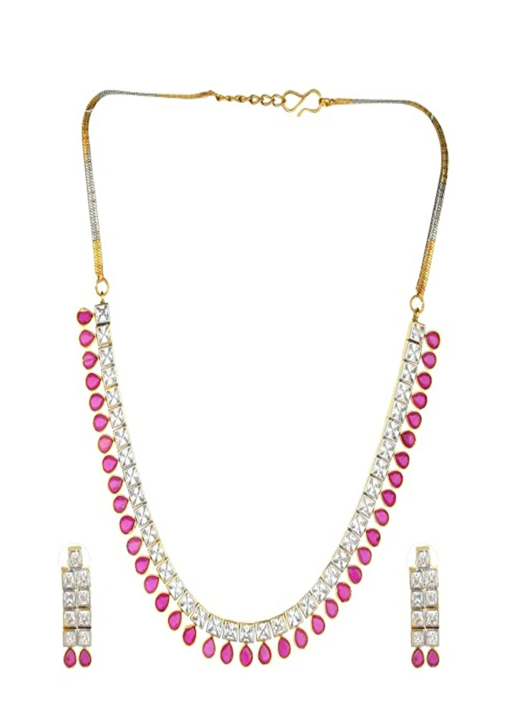 

Runjhun Gold-Plated Pink CZ-Studded Jewellery Set