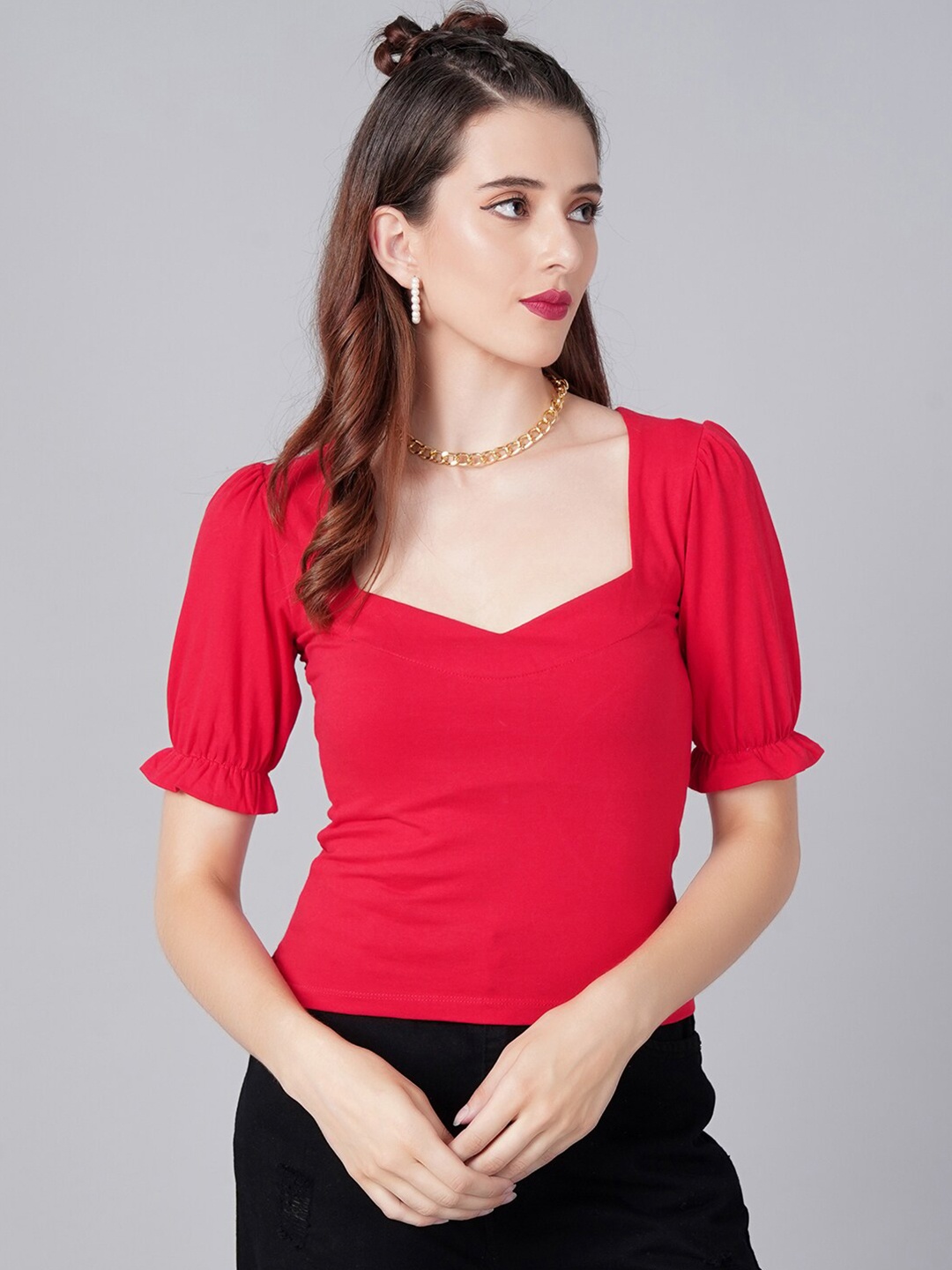 

Cation Red Sweetheart Neck Top