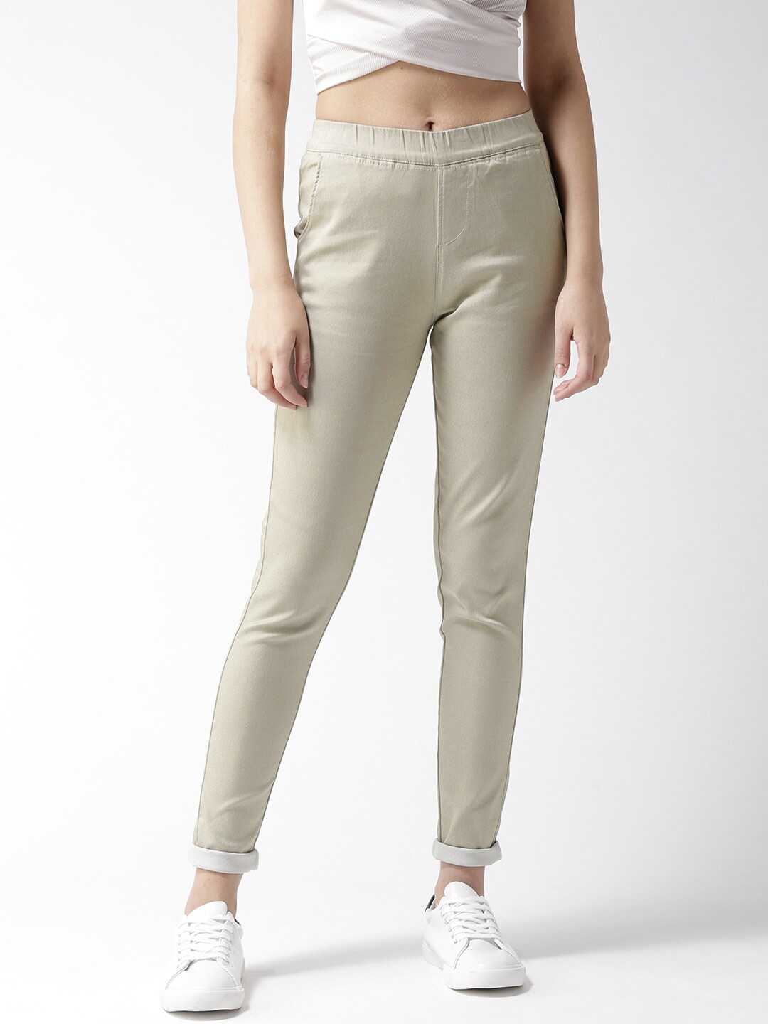 

Xpose Women Beige Colored Solid High-Rise Jeggings