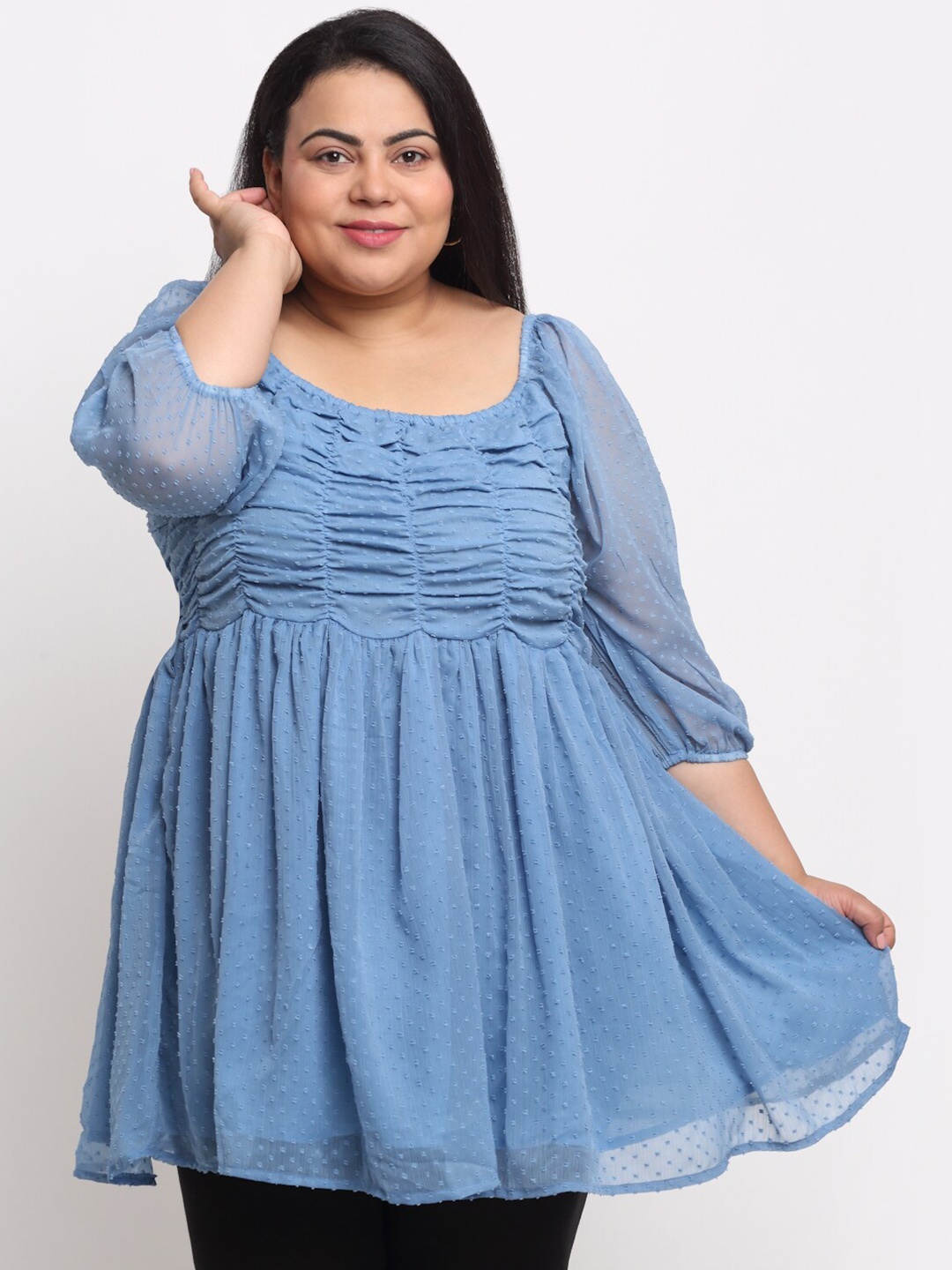 

sindrellastorie Blue Chiffon Styled Back Longline Top