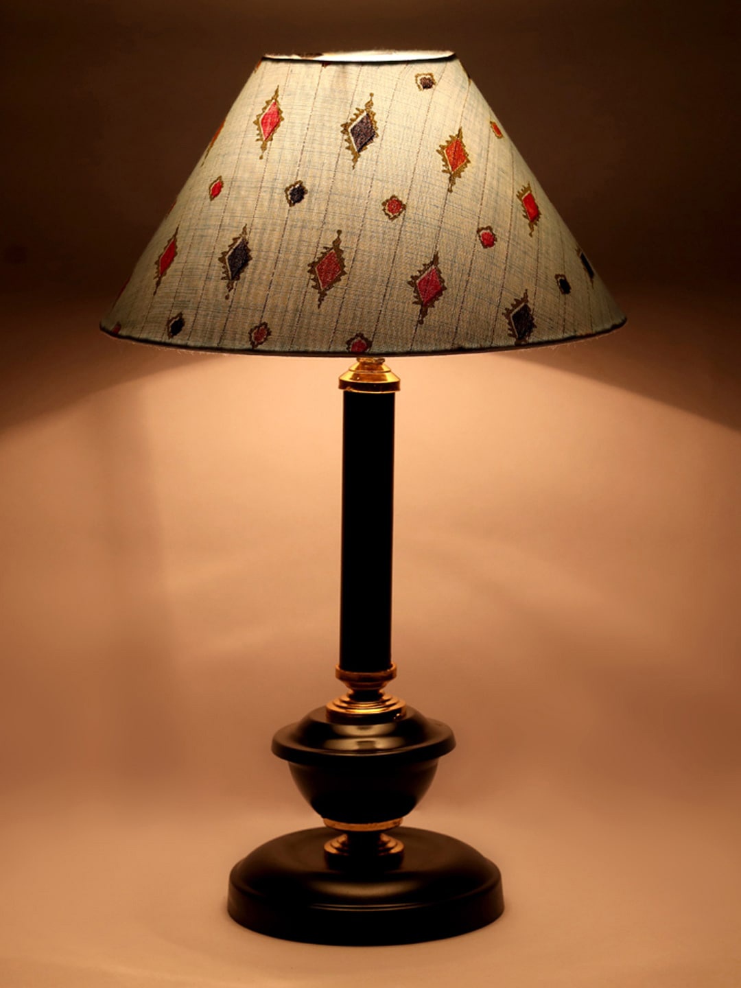 

foziq Black & Blue Printed Contemporary Bell Table Lamp With Shade