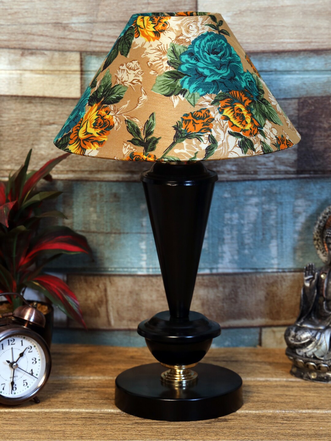 

foziq Black & Beige Printed Metal Table Lamp