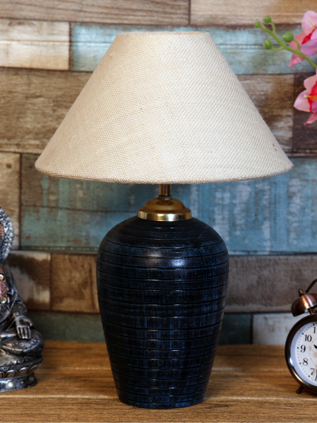 

foziq Blue & Off-White Solid Bell Shaped Table Lamp