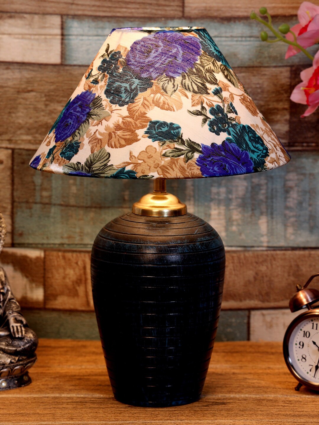 

foziq Blue & White Printed Table Lamps With Shade