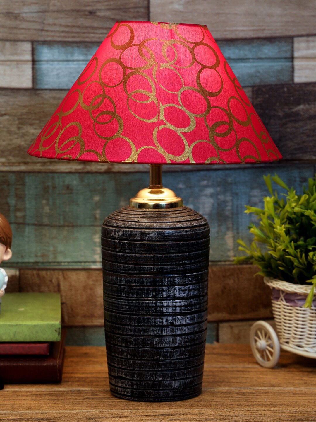 

foziq Grey & Pink Printed Table Lamp
