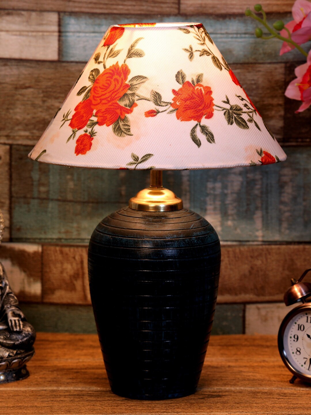 

foziq Blue & White Printed Table Lamps With Shade