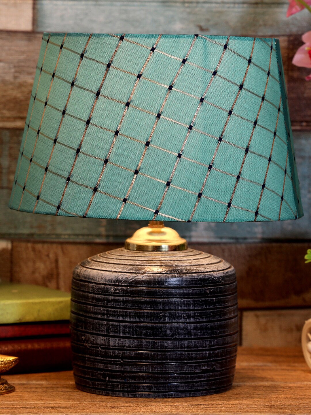 

foziq Grey & Blue Printed Table Lamp