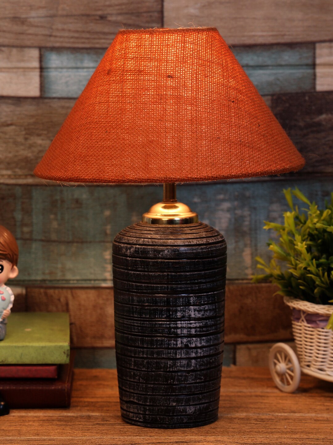 

foziq Grey & Orange Printed Table Lamp