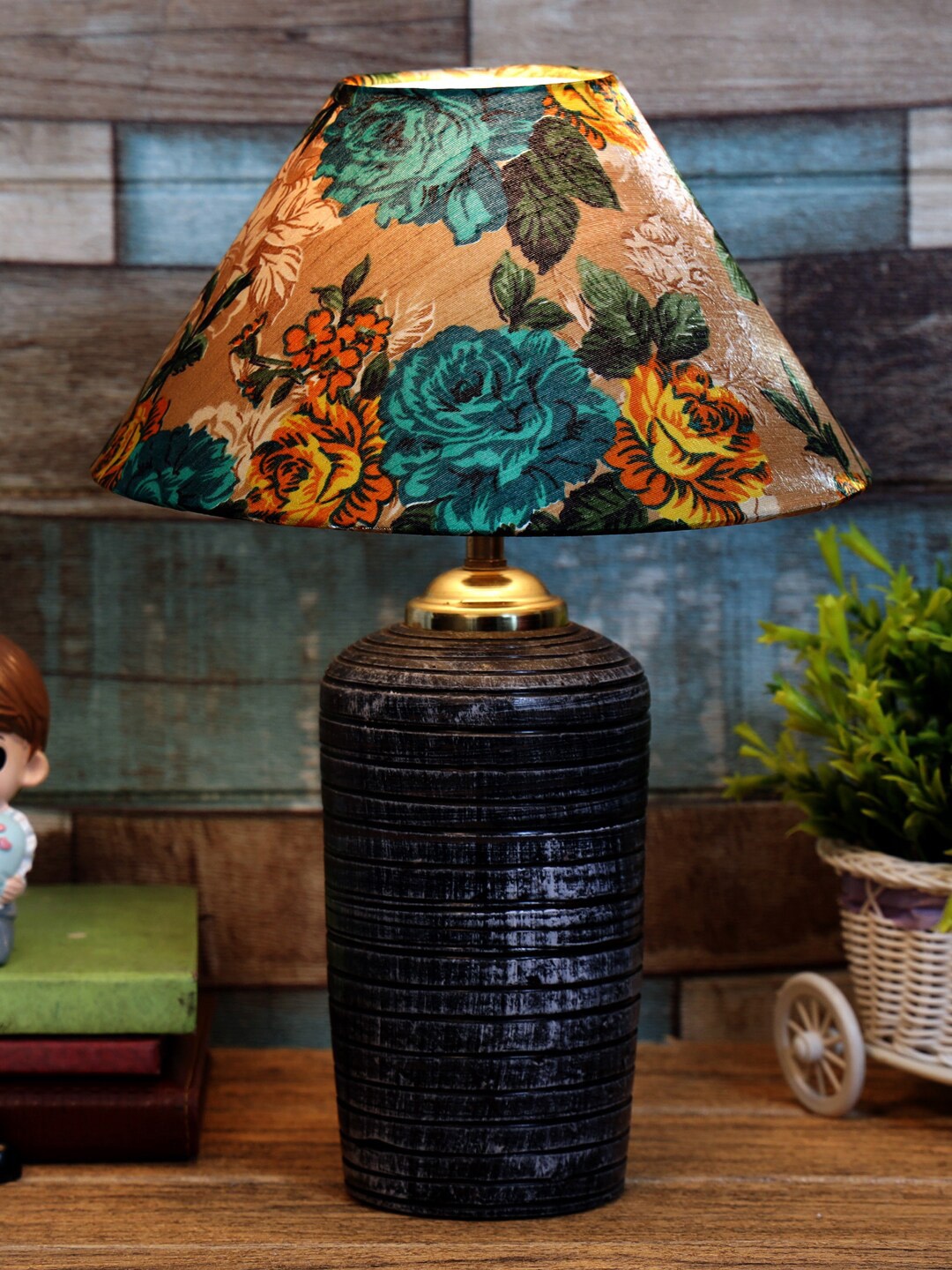 

foziq Grey & Black Floral Printed Table Lamp