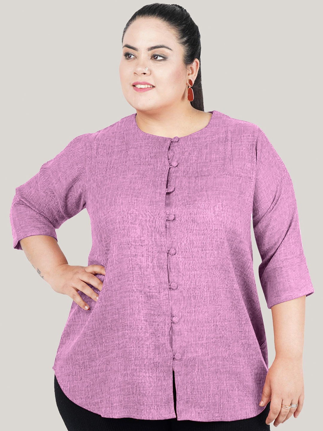 

Indietoga Women Plus Size Solid Cotton Linen Tunic Top, Purple