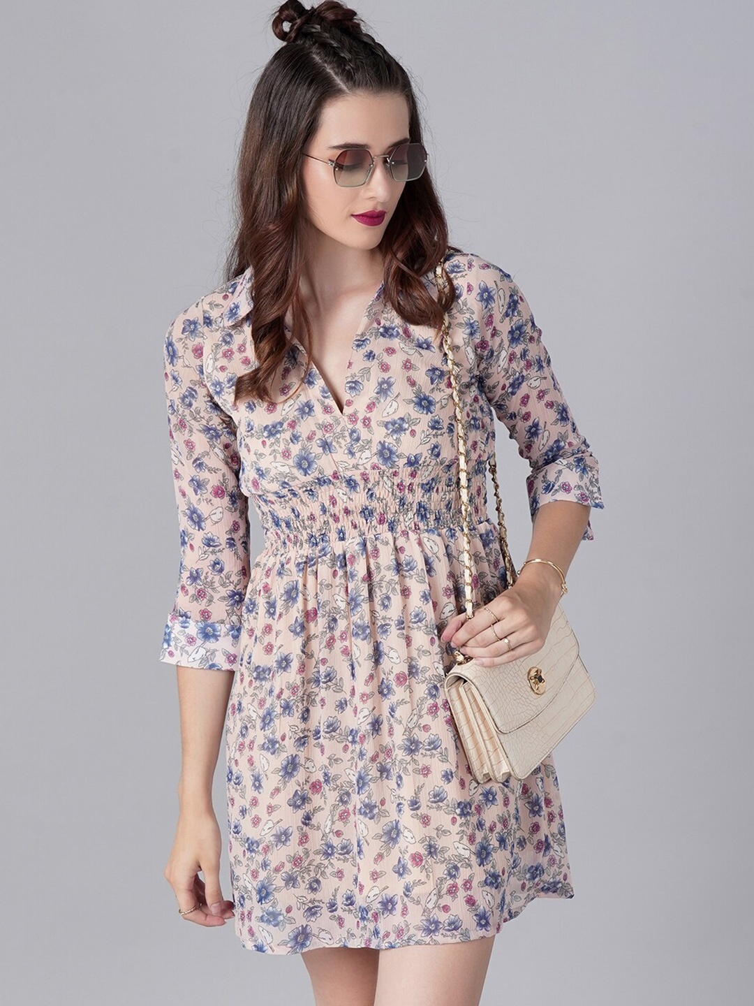 

Cation Women Nude-Coloured Floral Chiffon Dress