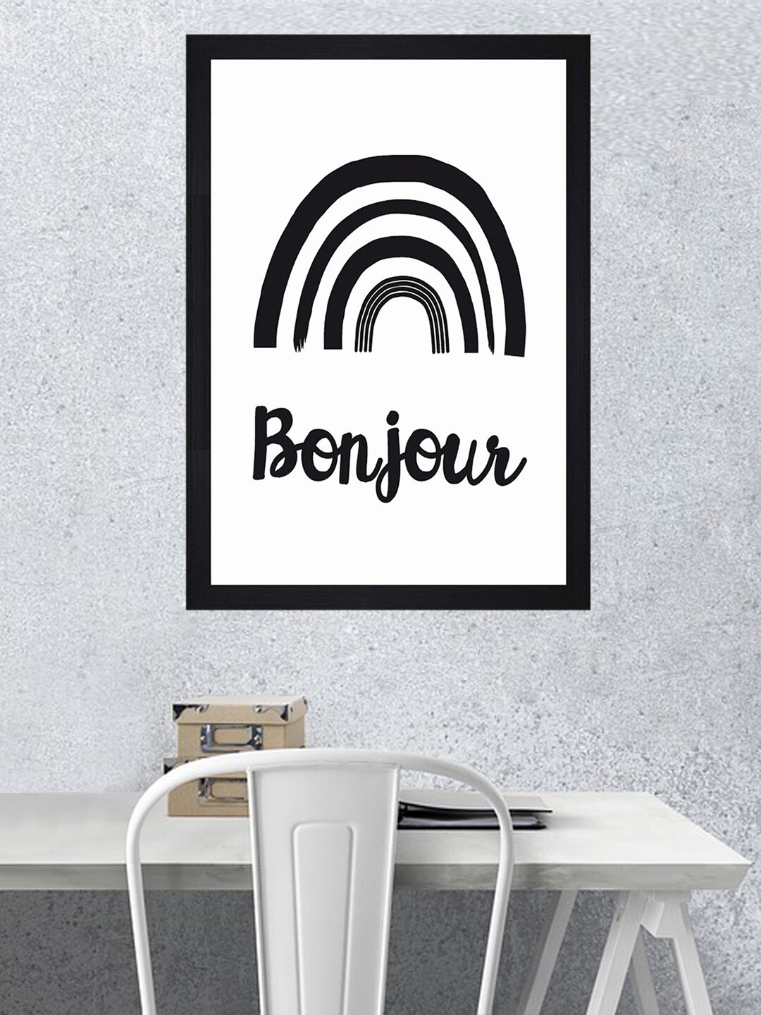 

Gallery99 Black & White Bonjour Textured Wooden Wall Art