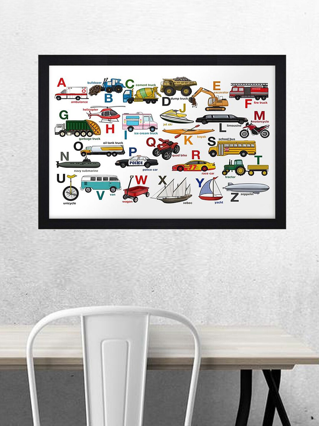 

Gallery99 Black & White Vehicle Alphabet Textured Wooden Wall Art