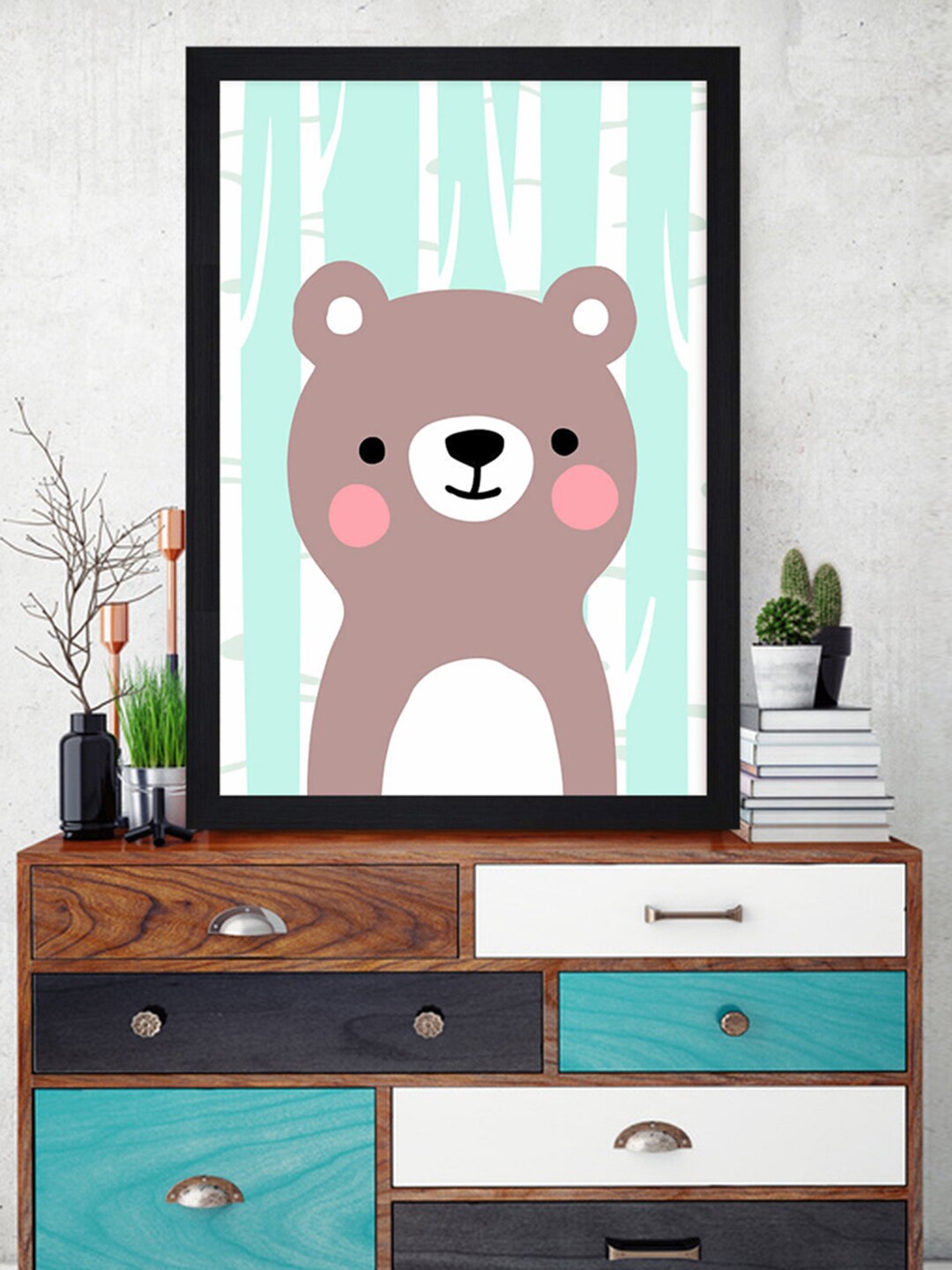 

Gallery99 Turquoise Blue Smiling Bear Textured Paper Framed Wall Art