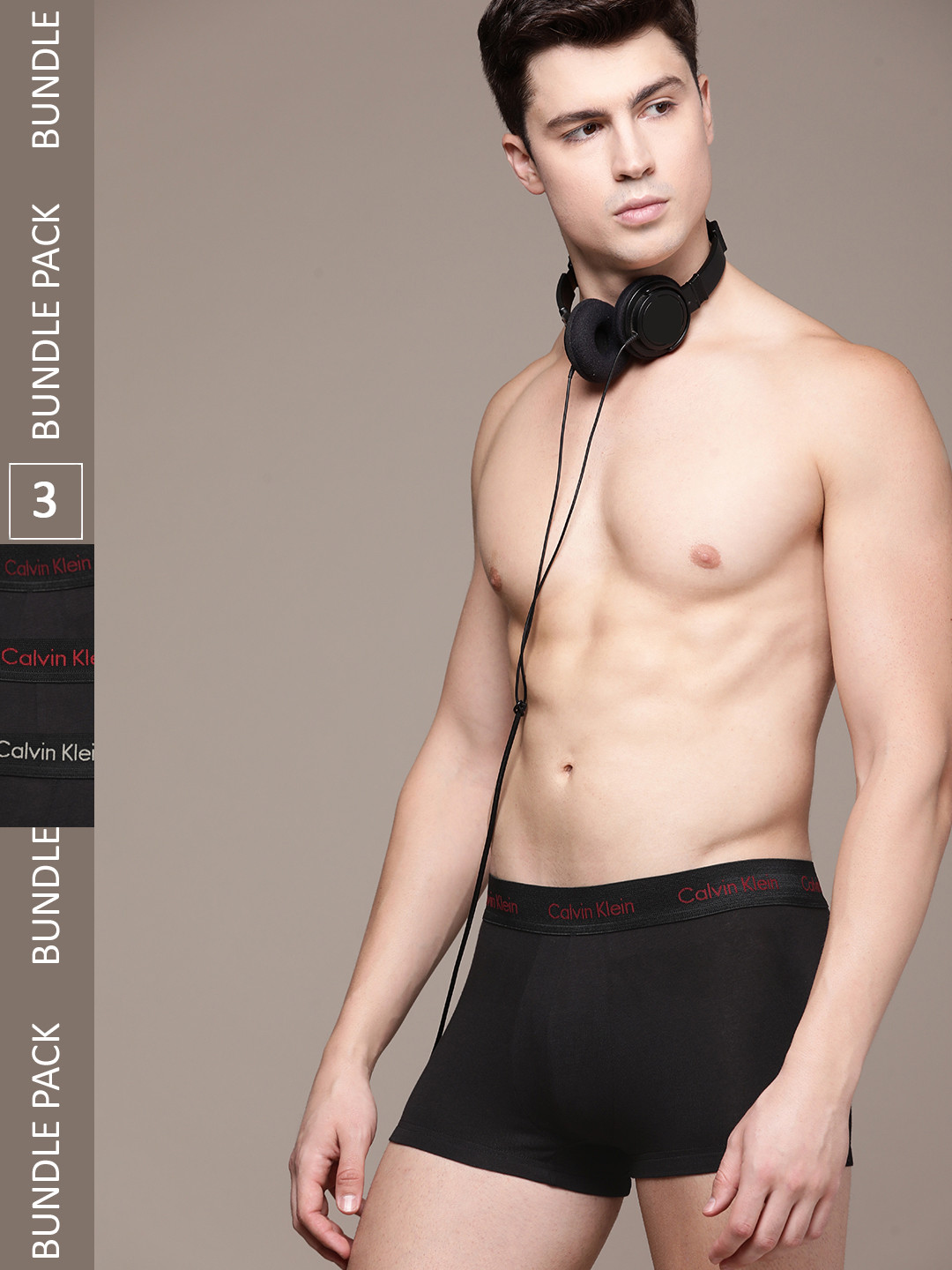 

Calvin Klein Underwear Men Pack Of 3 Black Solid Low-Rise Trunks- NB30556G6