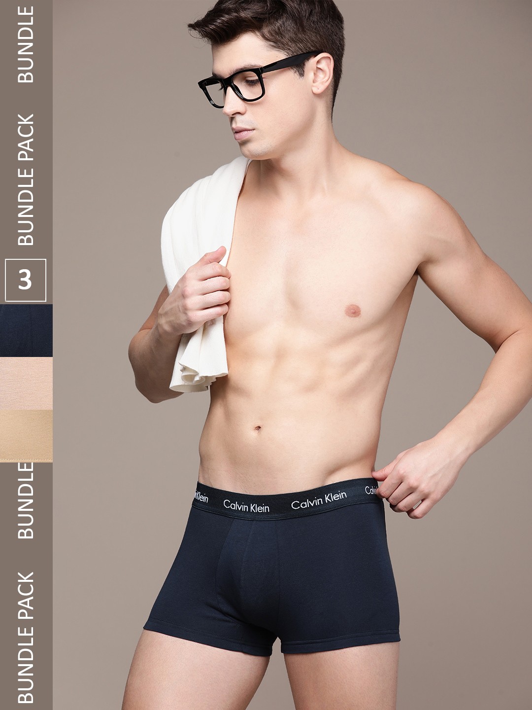 

Calvin Klein Underwear Men Pack Of 3 Solid Low-Rise Trunks- NB26146EG, Navy blue