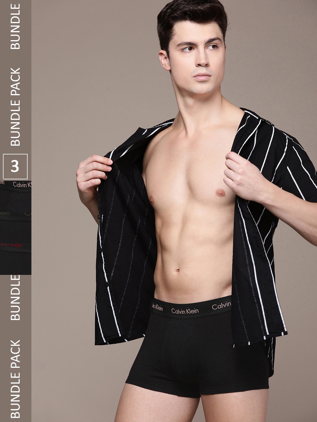

Calvin Klein Underwear Men Pack Of 3 Black Solid Low-Rise Trunks- NB26147TZ