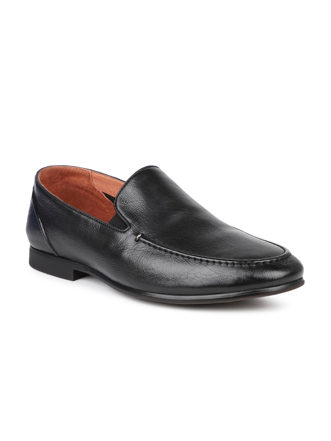 

ATESBER by Inc.5 Men Black Solid Leather Formal Slip-Ons